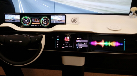 미국 라스베이거스에서 열린 'CES 2018' LG디스플레이 부스에 전시된 자동차용 OLED 계기반 모습.